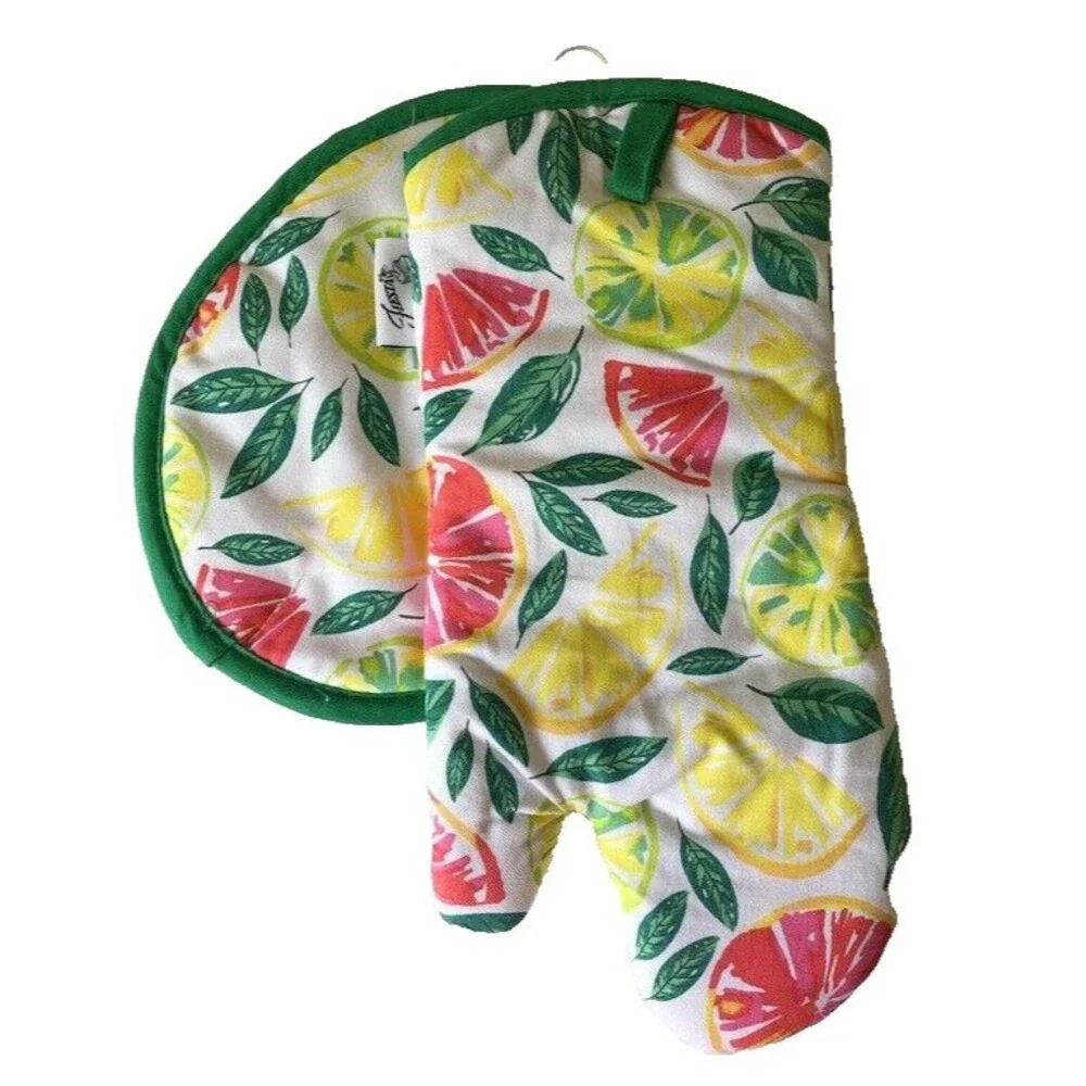 Fiesta Kitchen Potholder Oven Mitt Citrus Lemons Grapefruit Set of 2 Cotton
